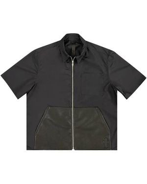 Chrome Hearts Nylon Zip Up Collar Shirt With Leather Pockets Chrm0371" - Black