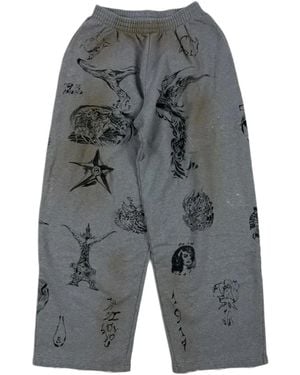 Balenciaga Tattoo Distressed Graphic Oversize Joggers "Heather" 787357 Tqvk1 1167" - Black