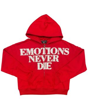 Mixed Emotions End Rhinestone Hoodie Mixe042" - Red