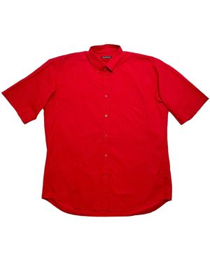 Balenciaga Back Logo Short Sleeve Button Up Shirt Ce42 556913 Tem01 6400" - Red