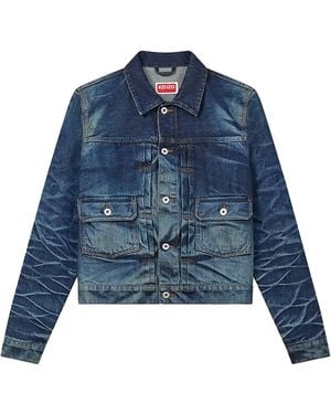 KENZO Denim Trucker Jacket "Dirty Stone Bleached" Ff65Dv3126I7Dy" - Blue