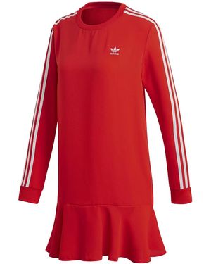 adidas 3 Stripe Long Sleeve Dress Dw3880" - Red
