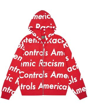 DENIM TEARS Srca Graphic I Zip-Up Hoodie 014 030 123" - Red