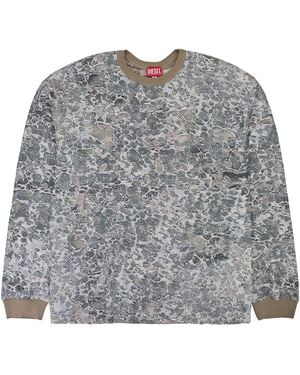 DIESEL Camo Burn Out Print Long Sleeve T-Shirt A146010Hnas9Dba" - Black