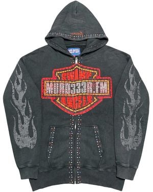 Murd333r.fm Chop333R Rhinestone Logo Hooded Sweatshirt "Og Multi" Mfmchsog" - Black