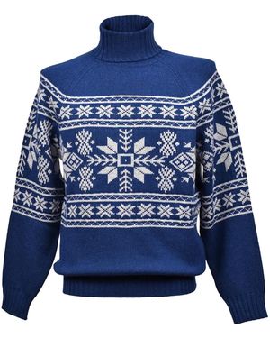 Brunello Cucinelli Cashmere Patterned Turtleneck Jumper Brun738" - Blue