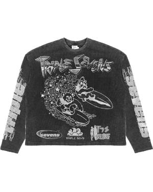 Triple Sevens All Star V2 Waffle Knit Long-Sleeve T-Shirt Ts7054" - Black