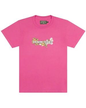 DENIM TEARS Embroidered Floral Logo T-Shirt Dt529" - Pink