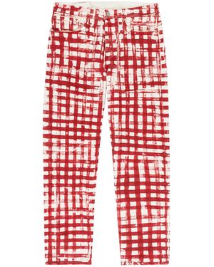 DENIM TEARS Hand Painted Picnic Plaid 501 Trousers Dt225" - Red