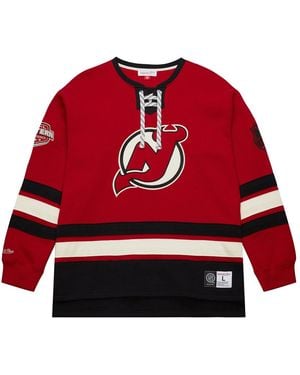 Mitchell & Ness Heritage Lace-Up Crew Current Logo "Nhl Devils" Fc8096 Njdscar" - Red