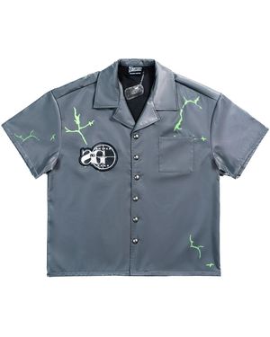 Triple Sevens Sniper Gang 7Sniper Nylon Button Up Shirt Ts7006" - Blue