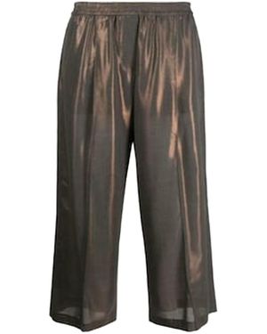 Brunello Cucinelli Wide Leg Cropped Trousers "Metallic" Brun444" - Black