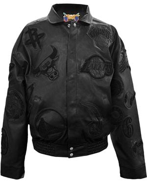 Jeff Hamilton Nba Collage Vegan Leather Jacket On "Collage Blk/Blk" Nba-201-Blk-Blk" - Black