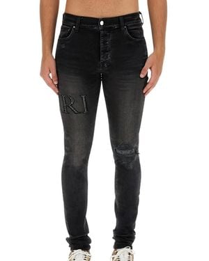 Amiri Crystal Embellished Logo Jeans "Faded" Pf23Mds015 518" - Black