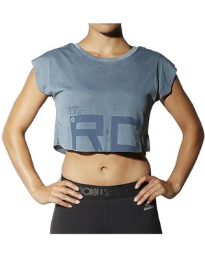 Reebok Combat Spray Dye Crop T-Shirt "Stonewashed" Bk2370" - Blue