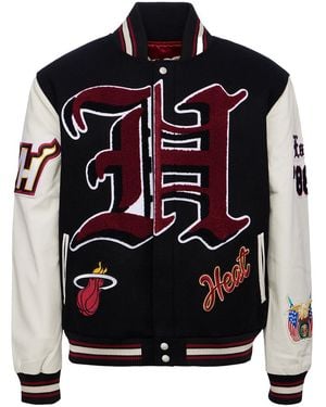 Jeff Hamilton Miami Heat Wool & Leather Varsity Jacket "Miami Heat" Nba 102 Hea" - Black