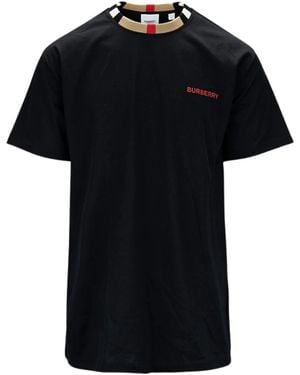 Burberry Icon Stripe Trim Cotton T-Shirt 8078114" - Black