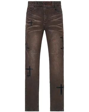 RTA Bryant Skinny Jeans "Mocha Drift Cross Patch" Mexod1214 J1205Mcdcp" - Black