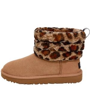 UGG Fluff Mini Quilted Leopard Fleece Lined "Leopard Print" 1105358 Amp" - Brown