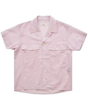 Second Layer Ss Open Collar Shirt Stripe Pdss25Sr01281" - Black