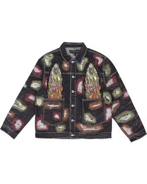 Who Decides War Embroidery Trucker Jacket 11300870030Aw23" - Black