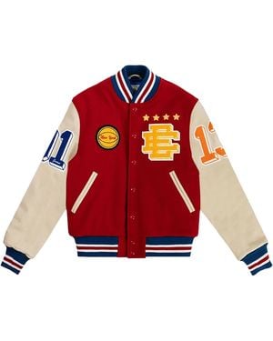 Eric Emanuel Ee Varsity Letterman Wool/Leather Jacket Ee828" - Red