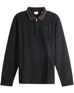 Burberry Check-Collar Zip-Fastening Polo Shirt 8132880" - Black
