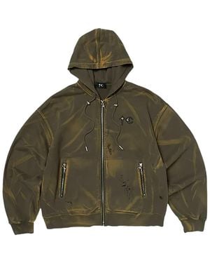 THUG CLUB Tc Two-Tone Washed Zip-Up Hoodie Tc26Ss0402" - Green