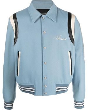 Amiri Varsity Bones Bomber Jacket "Slate" Pf23Mos002 533" - Blue