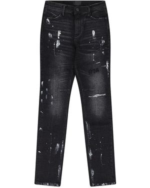 RTA Clayton Distressed Paint Skinny Jeans Mh24D623 B1182Chspl" - Black