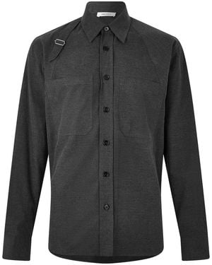 McQueen Harness Flannel Overshirt "Charcoal" 814736Qsabr1058" - Black