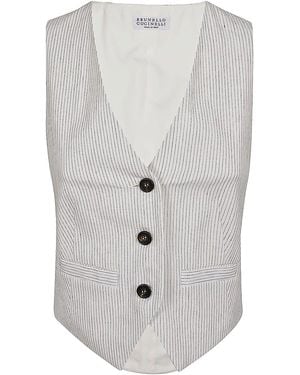 Brunello Cucinelli Striped Tailored Vest /Dark" Brun1520" - Black