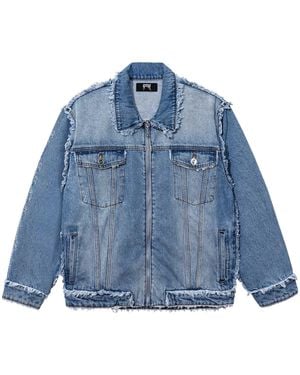 REVENGE Frayed Skull Patched Denim Jacket Rev0041" - Blue