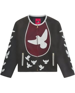 Kidsuper Doves Leather Moto Jacket Ks023" - Black