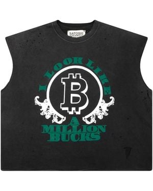 Satoshi Nakamoto Million Bucks Logo Sleeveless T-Shirt "Washed Sat065" - Black