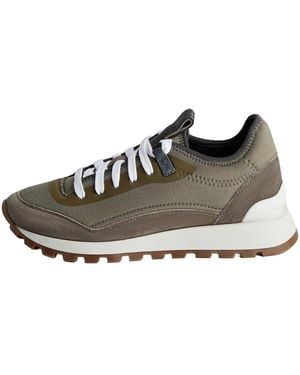 Brunello Cucinelli Leather And Suede Trainers "Dark" Brun2477" - Black