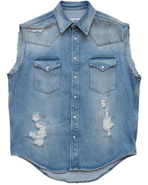 MM6 by Maison Margiela Sleeveless Distressed Denim Shirt Sh2Dr0003M30018964" - Blue