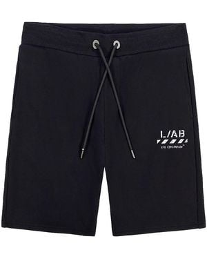 LAB C.O. OFF WHITE Diag Open Hem Fleece Short Labf26B053-Blk" - Black
