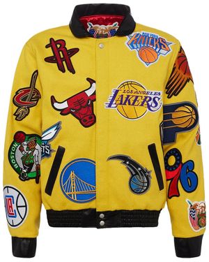Jeff Hamilton Nba Collage Wool & Leather Jacket Nba 101 Yel" - Black