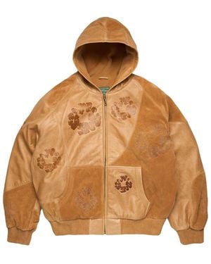 DENIM TEARS Patchwork Leather/Suede Cotton Wreath Hoodie Dt925" - Black