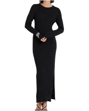 Brunello Cucinelli Cotton Cable Knit Maxi Dress Brun1542" - Black
