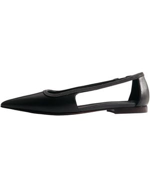 Brunello Cucinelli Leather Pointed-Toe Slingback Shoe Brun3036" - Black
