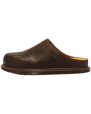 Dr. Martens San Floral Emboss Crazy Horse Leather Mules "Dark" 43606200" - Brown