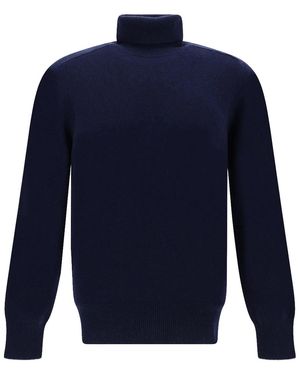 Brunello Cucinelli Ribbed Cashmere Turtleneck Jumper Brun742" - Blue