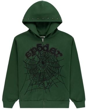 Sp5der Og Web Studded Zip Hoodie 196" - Green