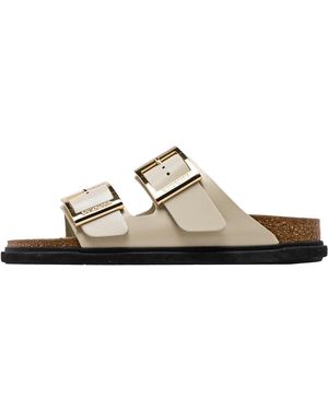 Birkenstock Arizona Droplet Buckle Leather "High-Shine Ecru - Black