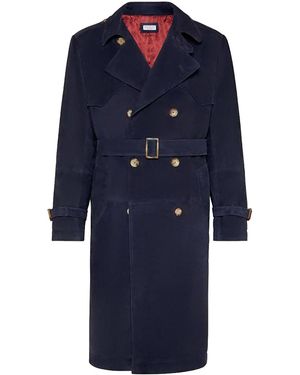 Brunello Cucinelli Leather Double-Breasted Trench Coat "Pilot" M0Pcl2018_C6757" - Blue
