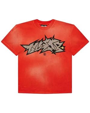 HELLSTAR Cracked Logo Distress T-Shirt Hsr443" - Red