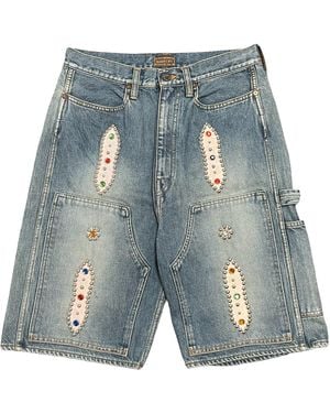 Kapital Double Knee Studded Jean Shorts Multi" Kap061" - Blue