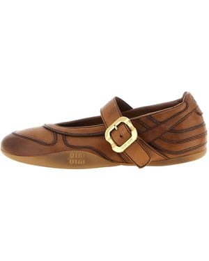 Miu Miu Gymnasium Leather Ballerina "Cognac" 5F686E 537 F0046" - Brown